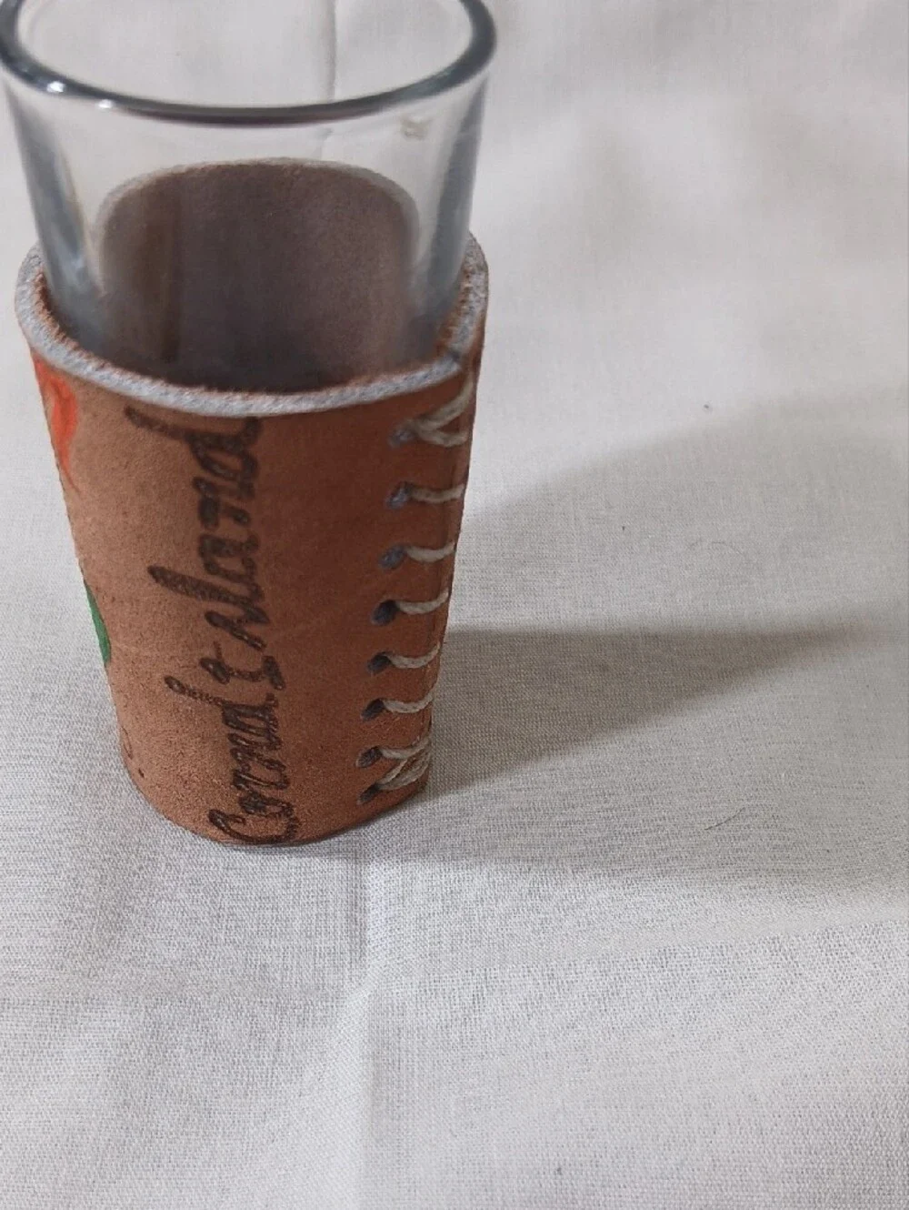 Nicaragua Leather-Wrapped Shot Glass – Brown with Yellow Accent
